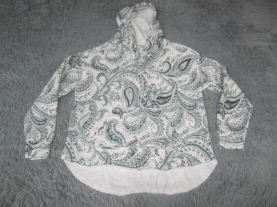 #ad Live Well Sweater Womens Medium White Paisley Hooded Fleece V Neck Tunic Top $8.90