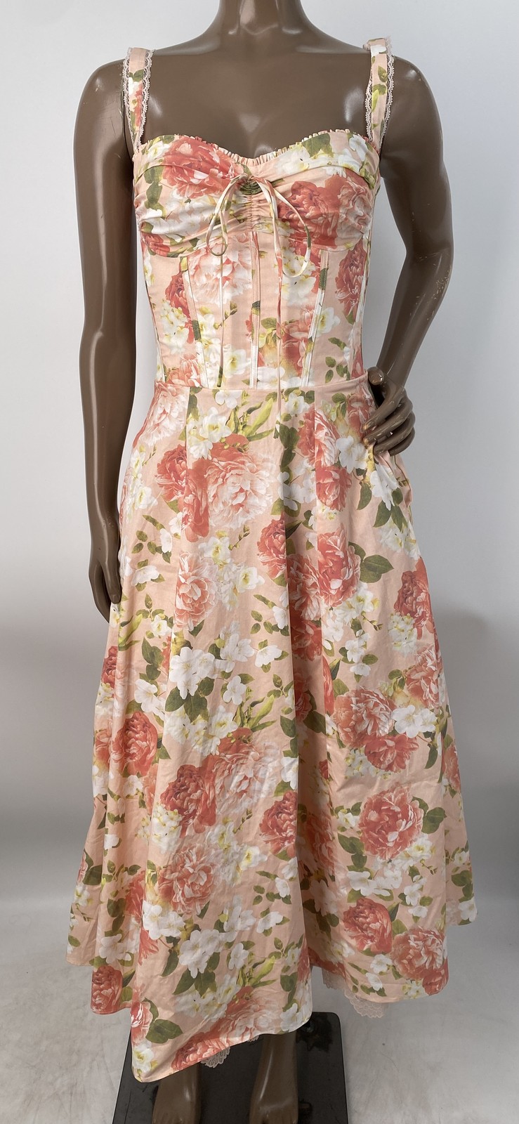 House Of CB Womens Midi Sundress Pink Size XS Rosalee Peony Print Cotton Bustier