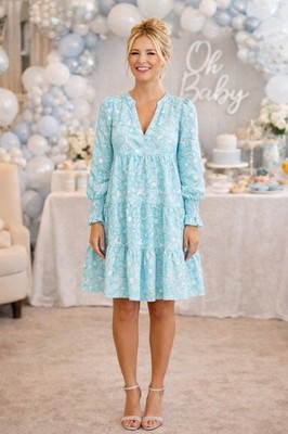 NWT Tuckernuck Pomander Place Blue Daisy Jacquard Kenzo Dress Ruffle Tiered Med