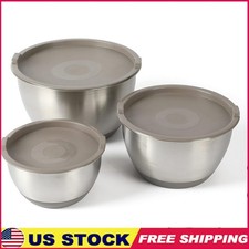 Stainless Steel Mixing Bowls Set W/ Lids Non-Slip Base BPA-Free 3 Pieces New
