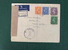 GB GVI 1947 Registered cover Bournemouth to Austria Censor stamp & Charminster