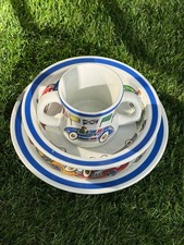Vintage Tiffany Race Cars Plate Bowl And Cup