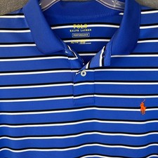 Polo Ralph Lauren Mens XL Performance Polo Shirt Blue Stripe Golf Casual
