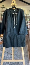 J.Crew Black Linen Shift Dress M Drawstring Neck Pockets 3/4 Sleeve Beach
