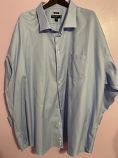 Pronto Uomo Mens Button Up Blue Long Sleeve Non Iron Fitted 22 34/35 100 Cotton