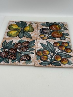 Set Of 4 Vintage Hand Painted Tiles Fruit Barcelona Spain 6 