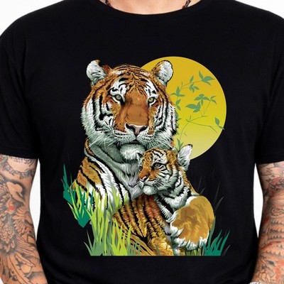 Tiger Cub Wildlife T-Shirt Mutter Baby Tier Natur Dschungel Grafikdruck Tee.