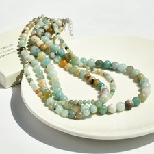 Natural Amazonite Necklace Round Bead Strand Handmade Bohemian Women Jewelry