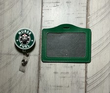  Nurse Fuel  Badge Reel With Matching ID Holder Green
