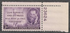 US. 946. 3c. Joseph Pulitzer (1847-1911) Journalist  Issue. w/Pl#. MNH. 1946