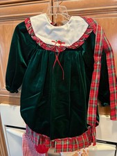 Vintage Girls ORIGINAL Green RED PLAID Velour Dress SIZE 6 W MATHCH HAIR TIE