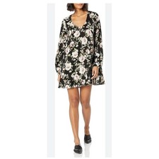 Show Me Your Mumu Donnie Mini Dress Women's Medium Black Floral Long Bell Sleeve