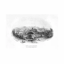 MELROSE View of the Town & Abbey - Antique Print 1849
