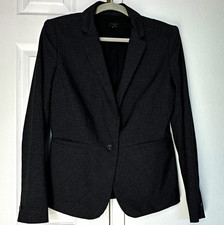 Ann Taylor Factory Women Black Tweed Herringbone One Button Peplum Blazer Size 8