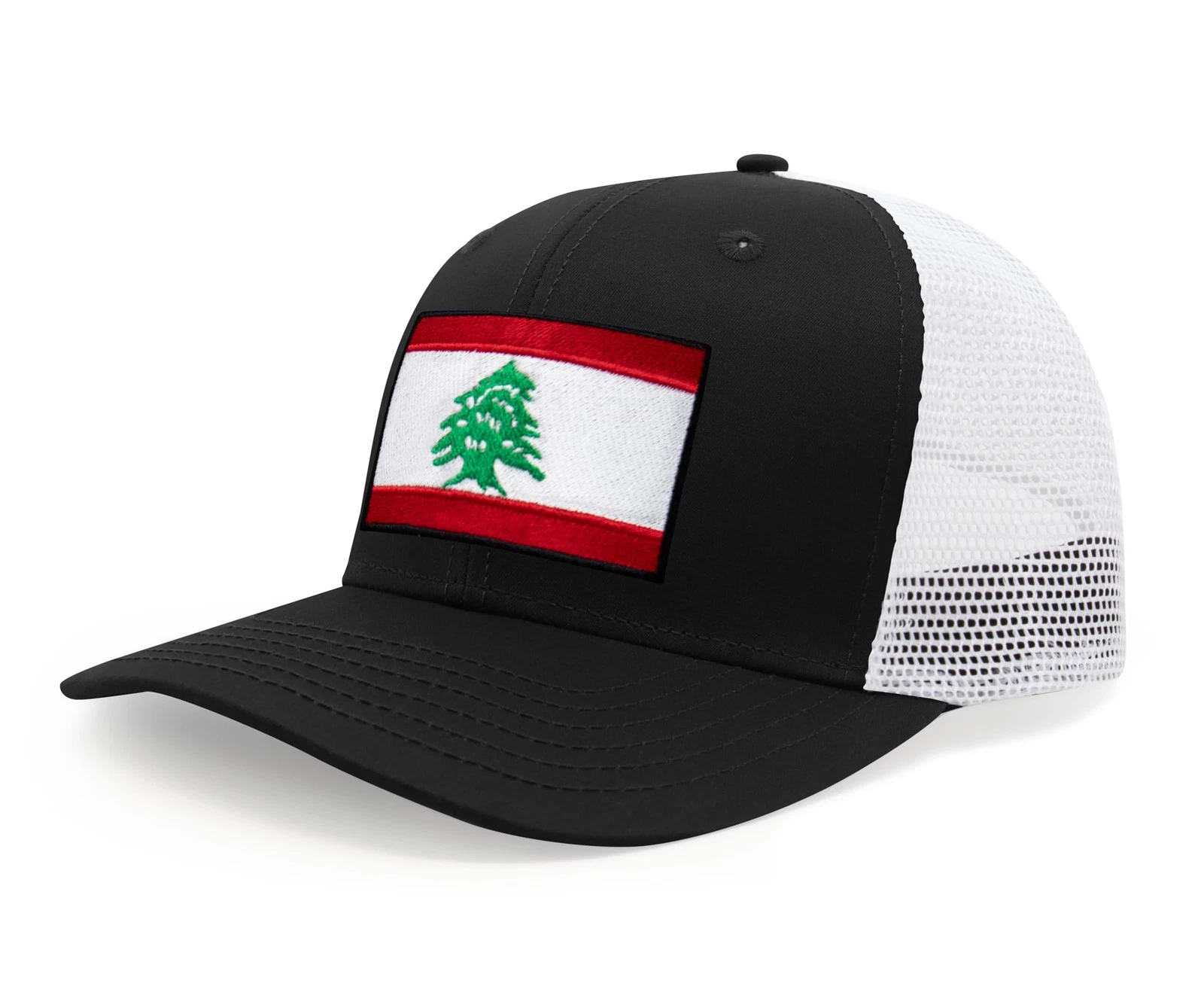 Lebanon Flag Hat for Men Women - Snapback Trucker Baseball Cap (Black White)