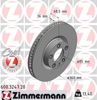 1X Zimmermann Bremsscheibe Coat Z 600.3247.20 FüR Porsche VW Touareg Cayenne 92A