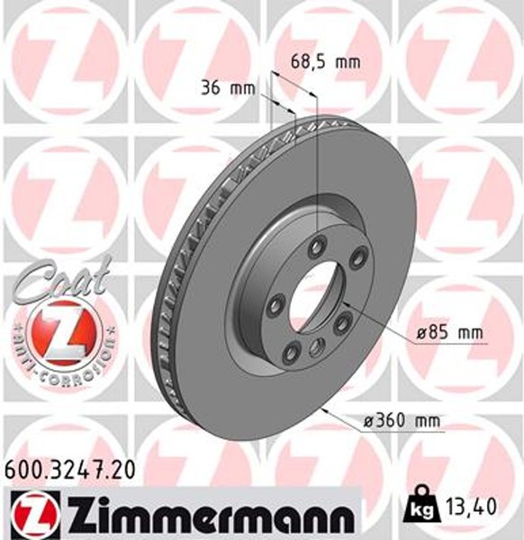 1X Zimmermann Bremsscheibe Coat Z 600.3247.20 FüR Porsche VW Touareg Cayenne 92A-image