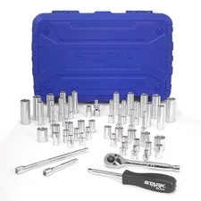Stark USA 55PCS Socket Set 1/4" Drive 90T-Ratchet Extension Bar SAE / Metric Set
