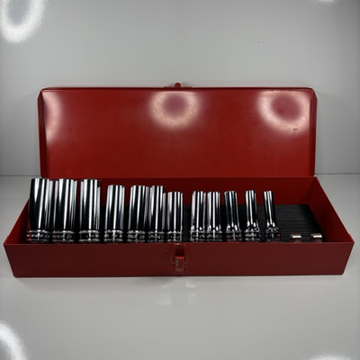 #ad MINT Snap On 212SFSMY 12Pc 3 8 Dr 6Pt Metric Flank Dr Deep Socket Set Metal Case $345.99