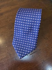 Herm s Paris Silk tie -Purple Tie With Pink H Design- Made in France