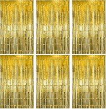 6 Pack Gold Foil Fringe Curtain Party Backdrop, Gold Tinsel Backdrop, Party...