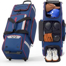Large Catcher Gear Bag with Wheels - Rolling Baseball Tactical Style for 4 Bats,