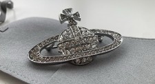 Beautiful Womens Crystal Gem Diamante Silver Large Bas Orb Relief Brooch