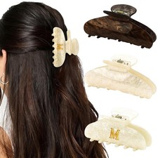 3 PCS Elegant Hair Claw Clip Initial M Acrylic Cute Accessory Birthday Gift