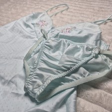 Vintage Victorias Secret Gold Label Blue Swiss Dot Camisole Panty Set Small