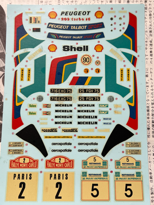 タミヤ1/24 プジョー205 turbo16ワークスラリーカー +社外デカール Tamiya 1/24 Peugeot 205 Turbo 16 Works Rally Decal for as-is