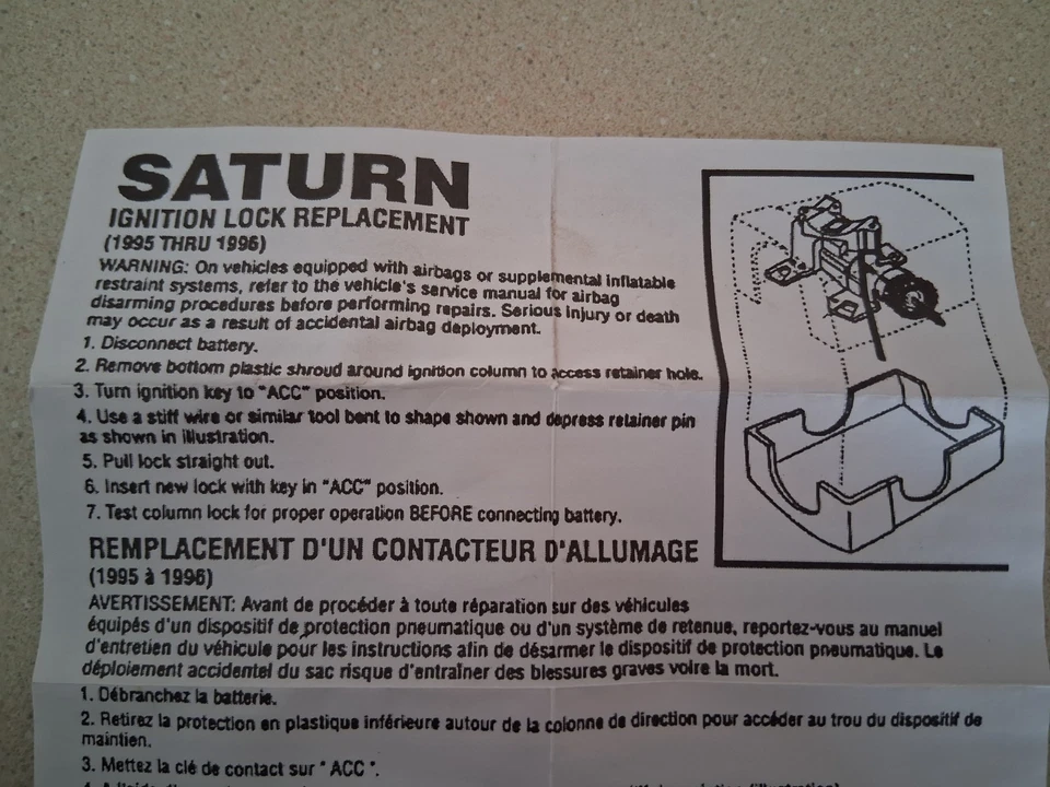 Novo cilindro de trava de ignição Saturn SL2 SL1 SC2 SL SC1 SW2 SW1 1995-1998 - Imagem 4 de 4