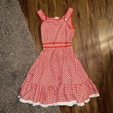 Vintage 70s Partners Please Red Square Dance Dress Lace Size 8 Prairie Cottage