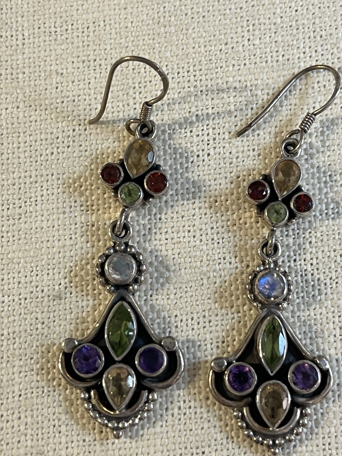 Multi Colored Gemstone Dangle Earrings - image 1