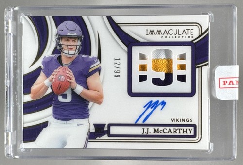 J.J. McCarthy 2024 Panini Immaculate #NRPA-JMY Numbers Rookie Patch Auto /99