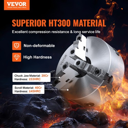 VEVOR 10'' 3-Jaw Lathe Chuck Self-Centering Lathe Chuck for Grinding Drilling - Foto 2 di 12