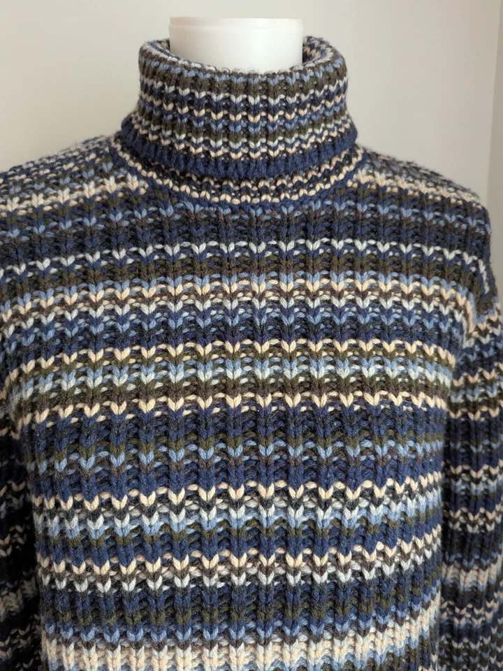 Suéter Vintage Años 90 Gap Mujer Suave Lana de Cordero Grueso Rayas Cuello Alto Relajado Foto 3 de 4