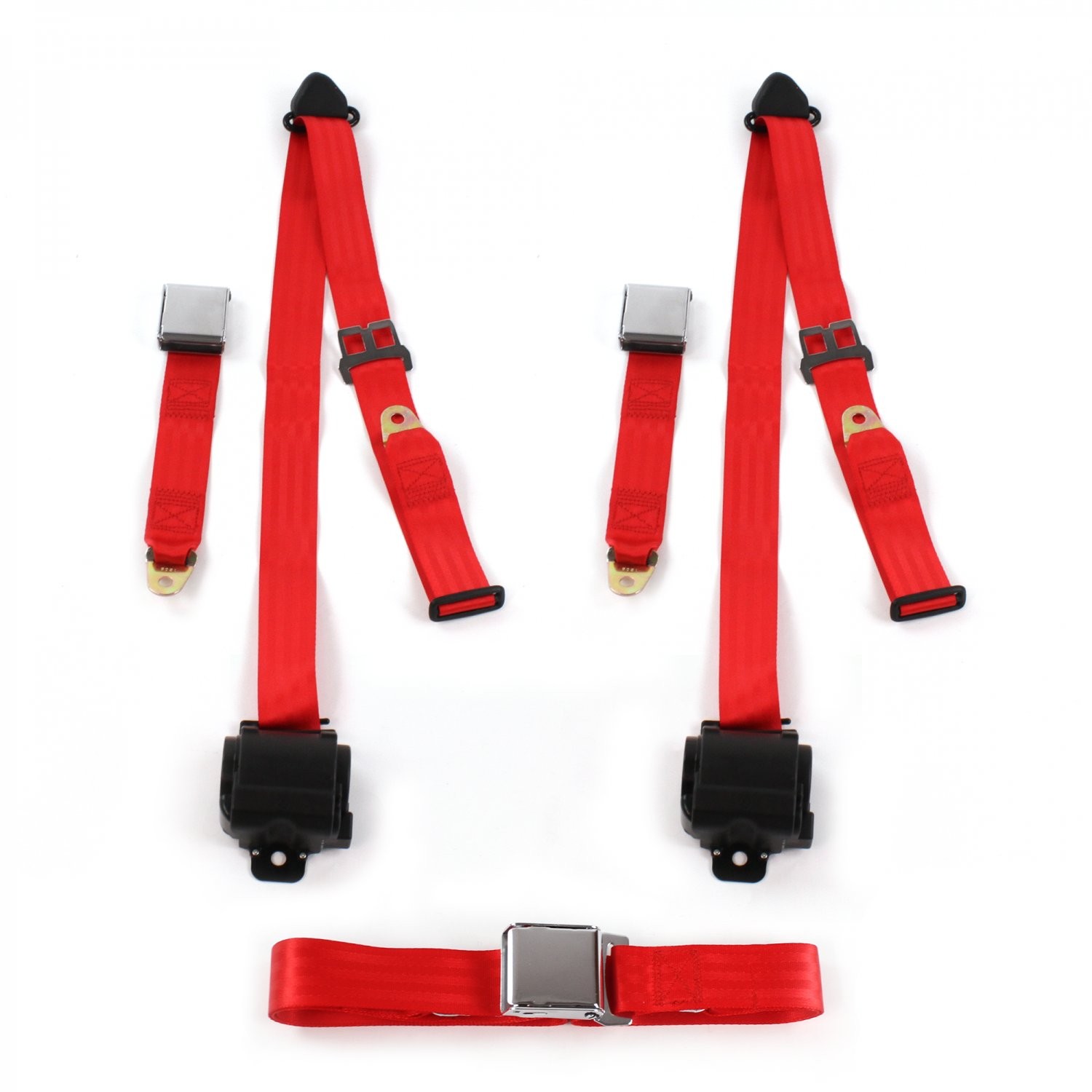 Ford GT40 1964 - 1969 Airplane 3pt Red Retractable Bench Seat Belt Kit - 3 Belts