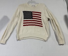 VTG Cambridge Spirit USA Flag Sweater M 100% Cotton Made in USA Americana Core