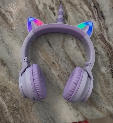  KERHAND STN-27 Kids Headphones Unicorn Cat Ear Bluetooth 3.5mm Foldable Purple 