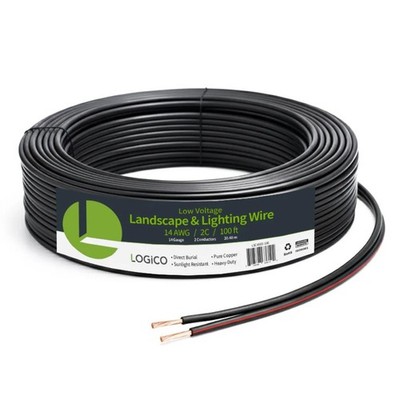 LOGICO 100 ft 14 Gauge Outdoor Direct Burial Landscape Lighting Wire Cable 14/2