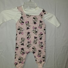 Disney Baby Minnie Mouse 2-Piece Overall Set Pink Quilted Romper Long Sleeve