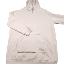 Fila Hoodie Womens XL Beige Pullover Fleece Sweatshirt Kangaroo Pocket Logo