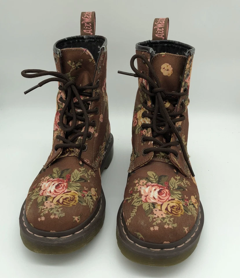 Dr Martens 1460 Victorian Roses Floral Canvas Women's 6 Brown Pink Combat Boots - Image 3 of 4