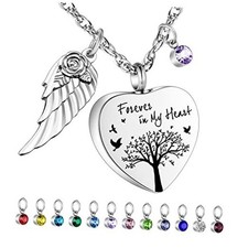 Heart Urn Necklace for Ashes with 12 Birthstones Forever in my heart-Silver