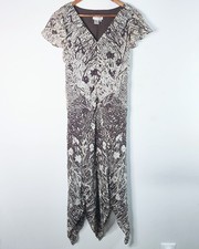 Papell Petites Vintage Silk Womens Brown Floral Y2K Dress Size 12 Petite Fairy