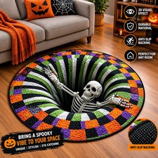 Halloween 3D Vortex Round Rug, Novelty Ghost Skeleton 3D Optical Illusion Rugs