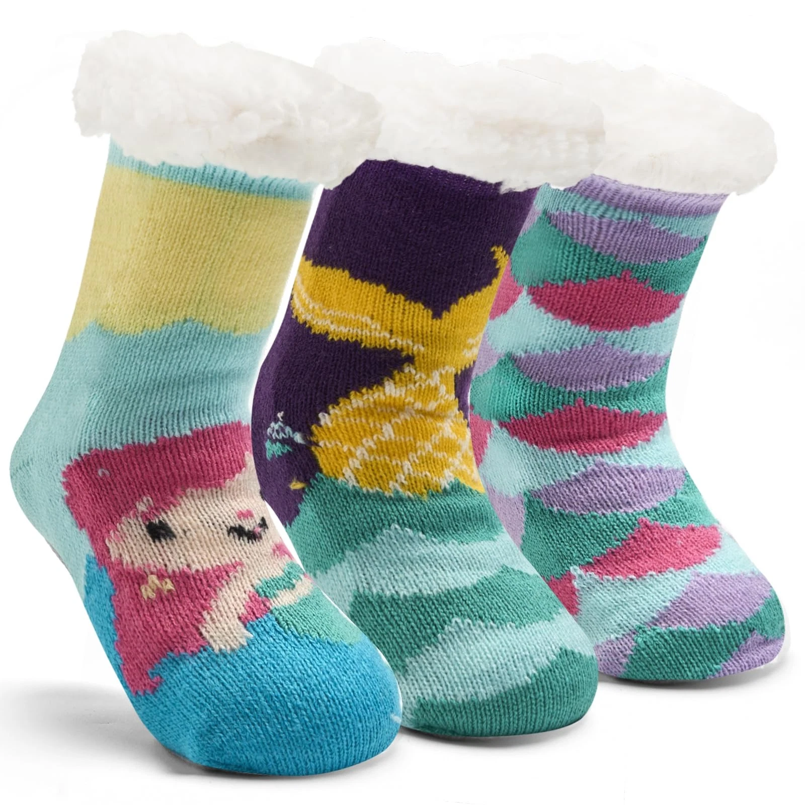 3 Pack Boys Fuzzy Socks Winter Warm Fluffy Floor Grips Home Kids Slipper