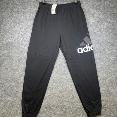 Adidas Essentials SJ Logo Tapered Pants Mens Medium Black Pockets Drawstring NEW