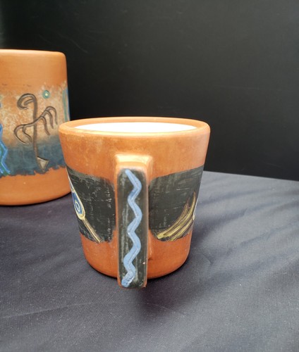 Seminario Urubamba Cusco Peru Earthenware Coffee Mugs Rustic Native Art set of 2 - Picture 11 of 17