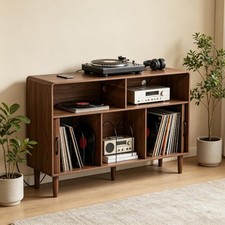 Large Round Vinyl Record Player Stand with Charging Station